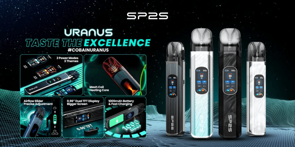 SP2S 天王星注油主機規格：30W功率、1000mAh電池、TFT彩屏